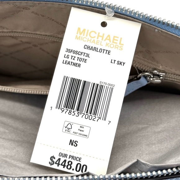 Michael Kors Large Charlotte TZ Tote Bag Light Sky Blue - Picture 12 of 12